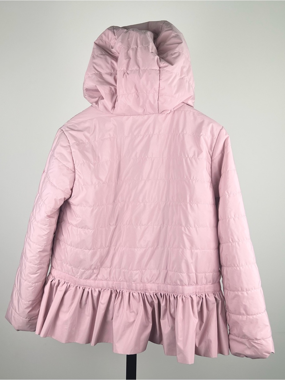 Monnalisa Girls Lightweight Hooded Ruffled Puffer Jacket, Pink, 8Y - Picture 4 of 10